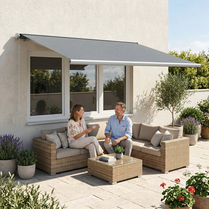 4x3m Full Cassette Electric/Manual Retractable Awning with LED Light and Remote Controller