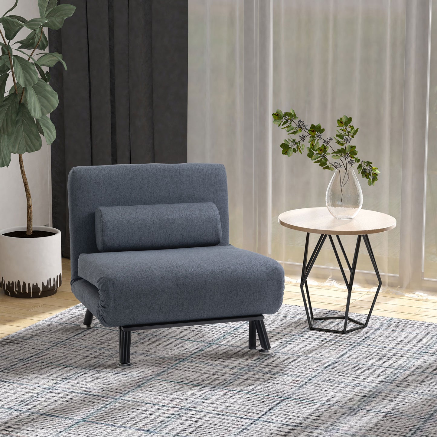 Single Sofa Chair Bed, Linen Fabric 3-in-1 Convertible Sleeper Chair with 5-Position Adjustable Backrest, 75cm Wide Seat