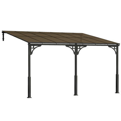 4 x 3 m Metal Lean-to Pergola, Wall-Mounted Garden Pergola with Polycarbonate Roof and Metal-Aluminium Frame