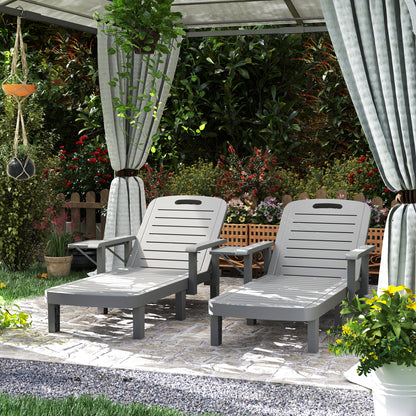 Set of 2 Reclining Sun Loungers, 5 Positions Adjustable Outdoor Chaise Lounge Chair with Armrests, Dark Grey