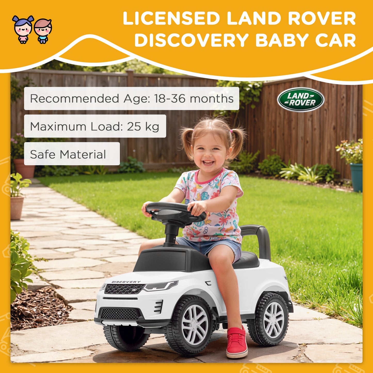 Land Rover Licensed Toddler Ride on Car with Horn, Engine Sounds, Under-Seat Storage, for 18-36 Months, White