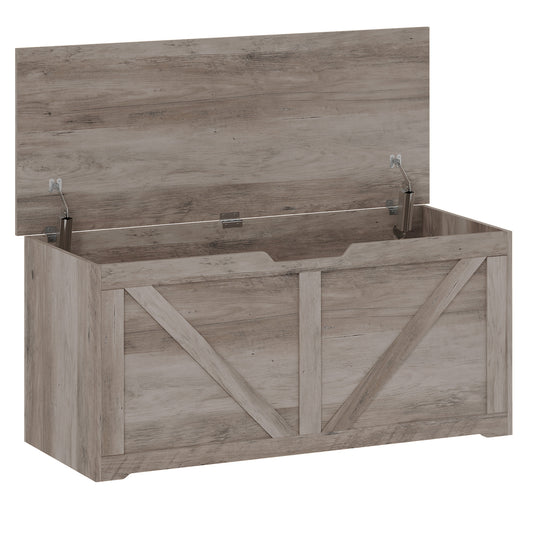127L Home Storage Box, with Safety Hinges - Grey Wood-Effect