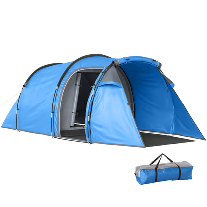 2 Man Tunnel Tent with Sewn-in Groundsheet, Air Vents, Rainfly, 2000mm Large Camping Tent with Bedroom, Porch