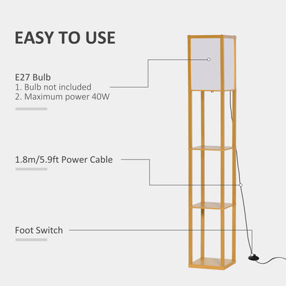 3-Tier Floor Lamp with Shelves and Storage, Modern Corner Standing Lamp with Lampshade, Foot Switch for Living Room, Bedroom
