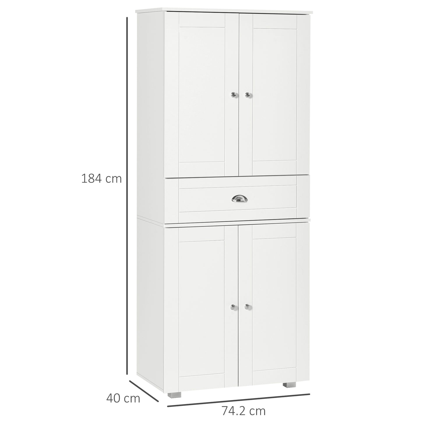 184cm Tall Kitchen Cupboard, Freestanding Kitchen Pantry Storage Cabinet with 4 Doors, 3 Adjustable Shelves, Drawer