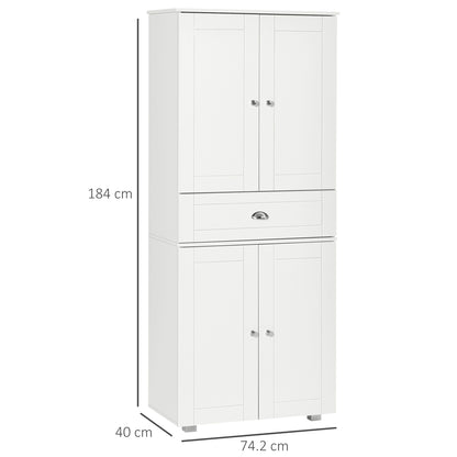 184cm Tall Kitchen Cupboard, Freestanding Kitchen Pantry Storage Cabinet with 4 Doors, 3 Adjustable Shelves, Drawer