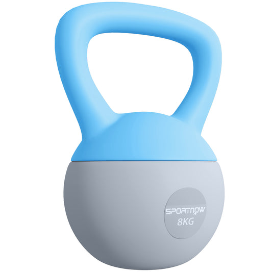 8KG Soft Kettlebell, Kettlebell with Non-Slip Handle for Home Gym, Weight Lifting, Strength Training, Light Blue/Grey