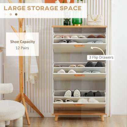 Narrow Shoe Cabinet, Slim Shoe Storage Cabinet with 3 Flip Drawers and Adjustable Shelves