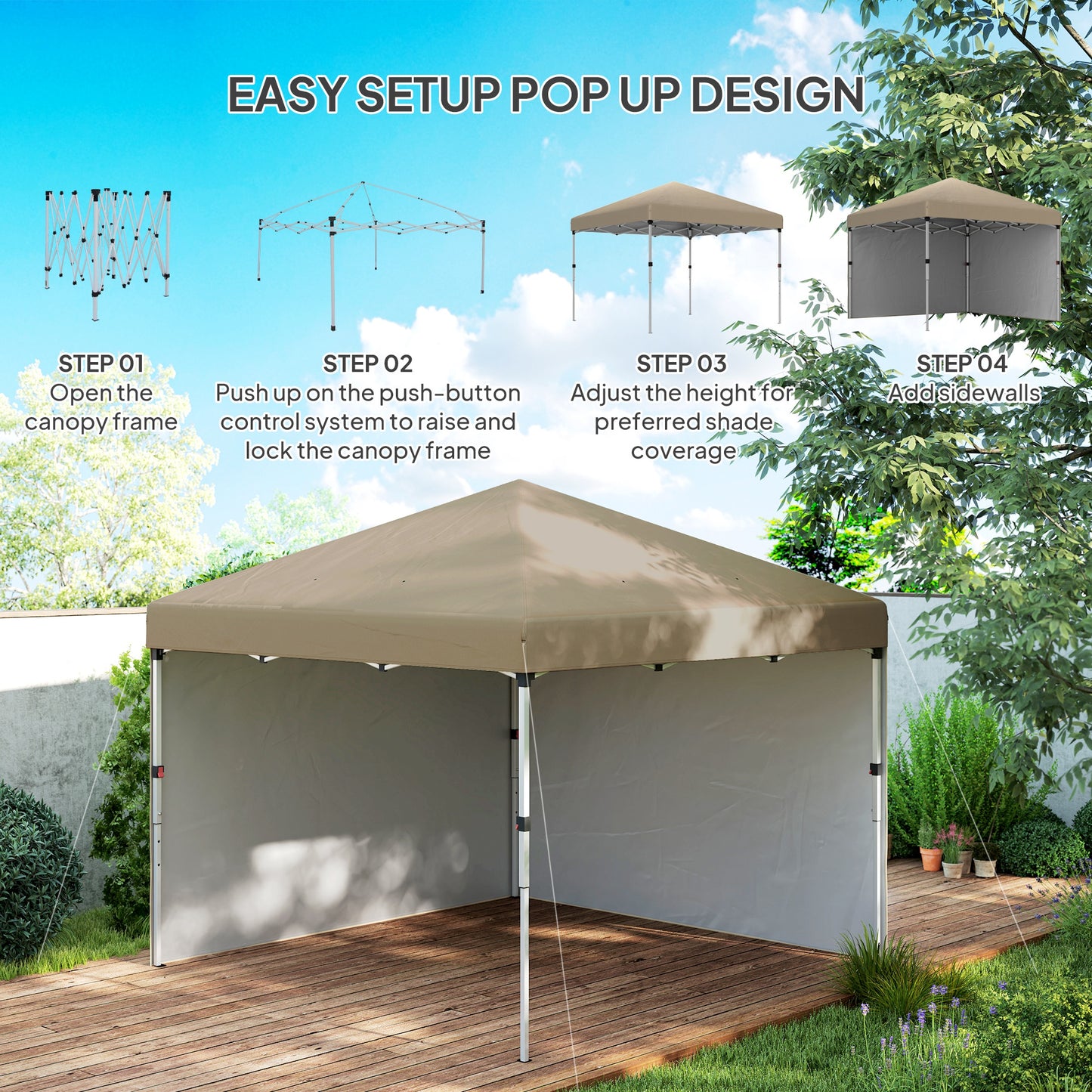 3 x 3 (M) Pop Up Gazebo, UPF 30+ with 2 Sidewalls, Leg Weight Bags and Wheeled Bag