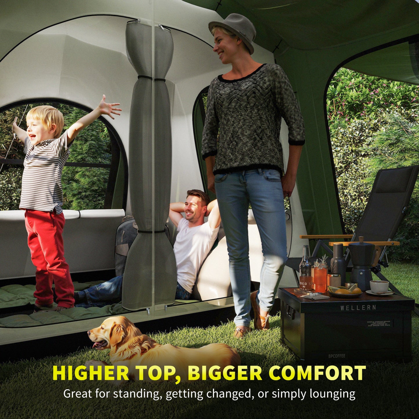 4 Man Tunnel Tent, Family Camping Tent with Porch, Bedroom and Living Area, Sewn in Groundsheet, 3000mm Waterproof