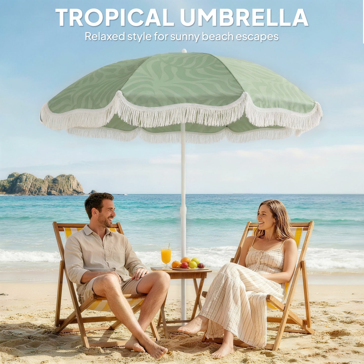 1.8 m Beach Umbrella Parasol with Sand Anchor, Portable Tilting Garden Parasol with Adjustable Height, Green