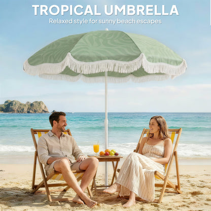 1.8 m Beach Umbrella Parasol with Sand Anchor, Portable Tilting Garden Parasol with Adjustable Height, Green