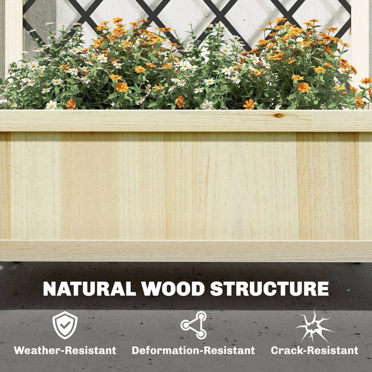 Raised Garden Bed with Metal Trellis, Wooden Elevated Planter Box with Lockable Wheels, Outdoor Raised Planter, Natural