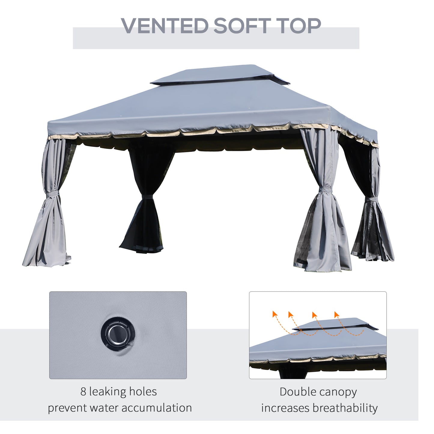 3 x 4m Aluminium Garden Gazebo, Marquee Canopy Shelter Pavilion Party Tent with Nets and Curtains for Garden and Deck, Grey