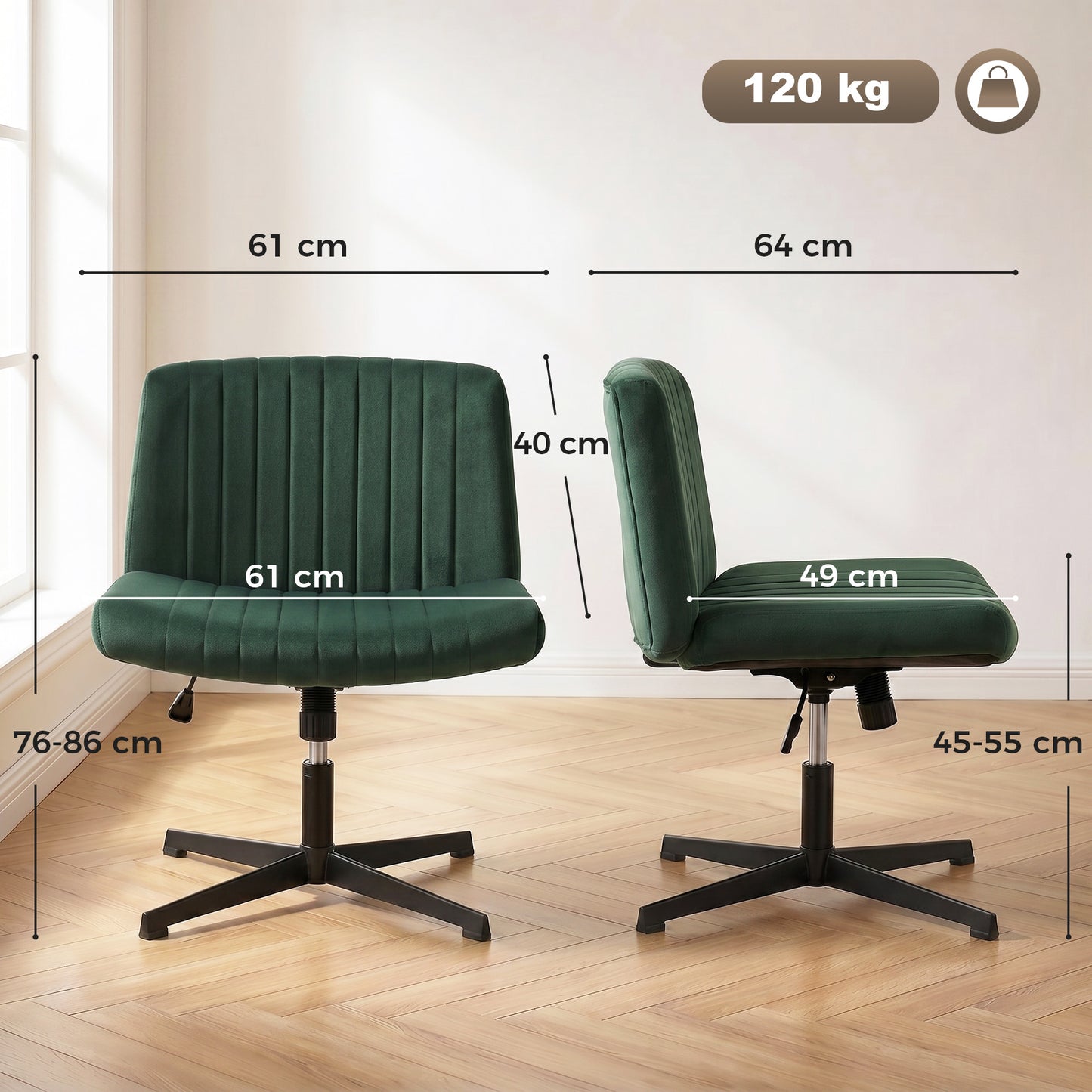 Flannel Criss Cross Legged Desk Chair, Armless Office Chair No Wheels, Green