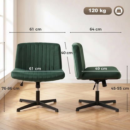 Flannel Criss Cross Legged Desk Chair, Armless Office Chair No Wheels, Green
