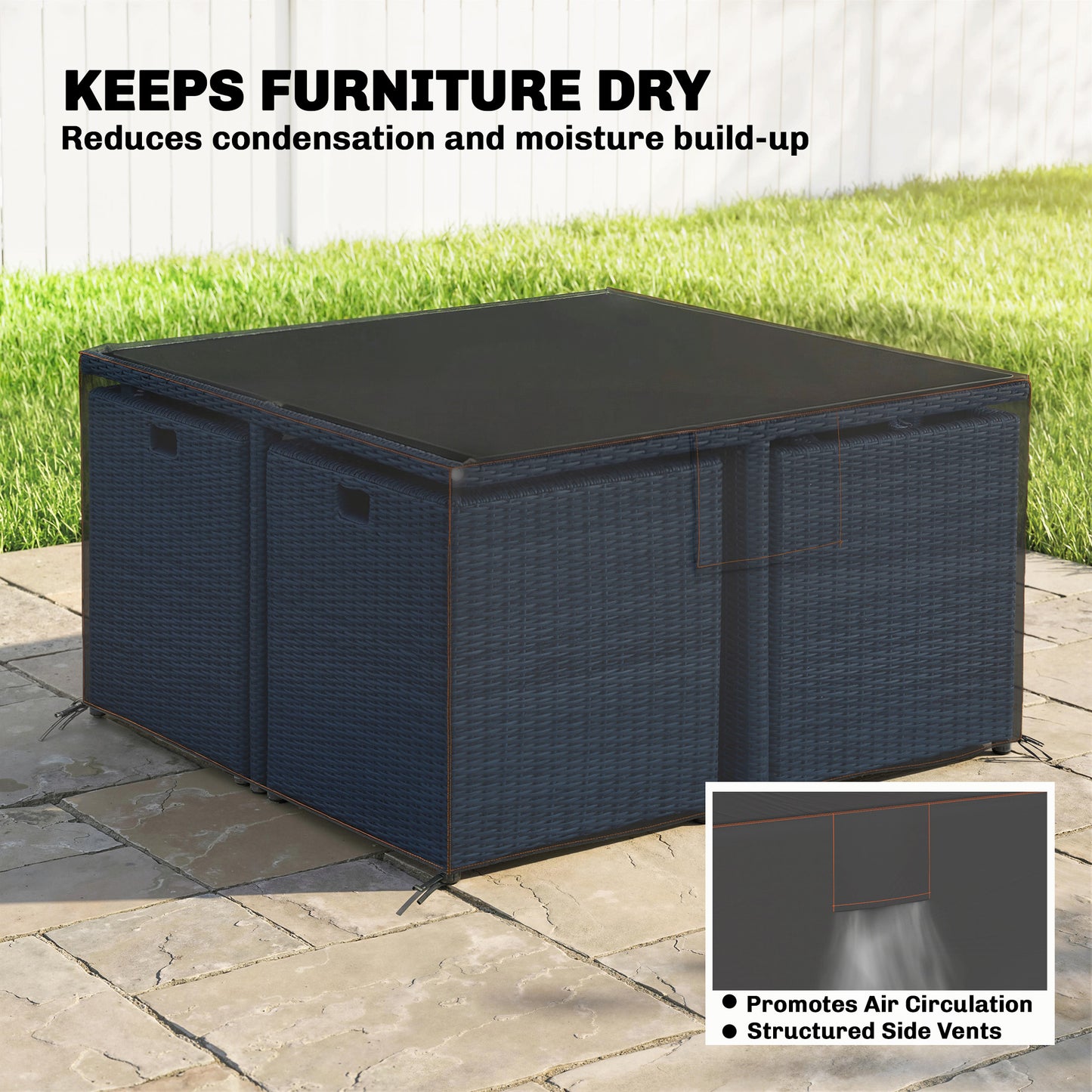 Garden Furniture Cover, Waterproof Patio Furniture Cover with Air Vent, 420D Oxford Fabric, 125 x 125 x 74 cm, Black