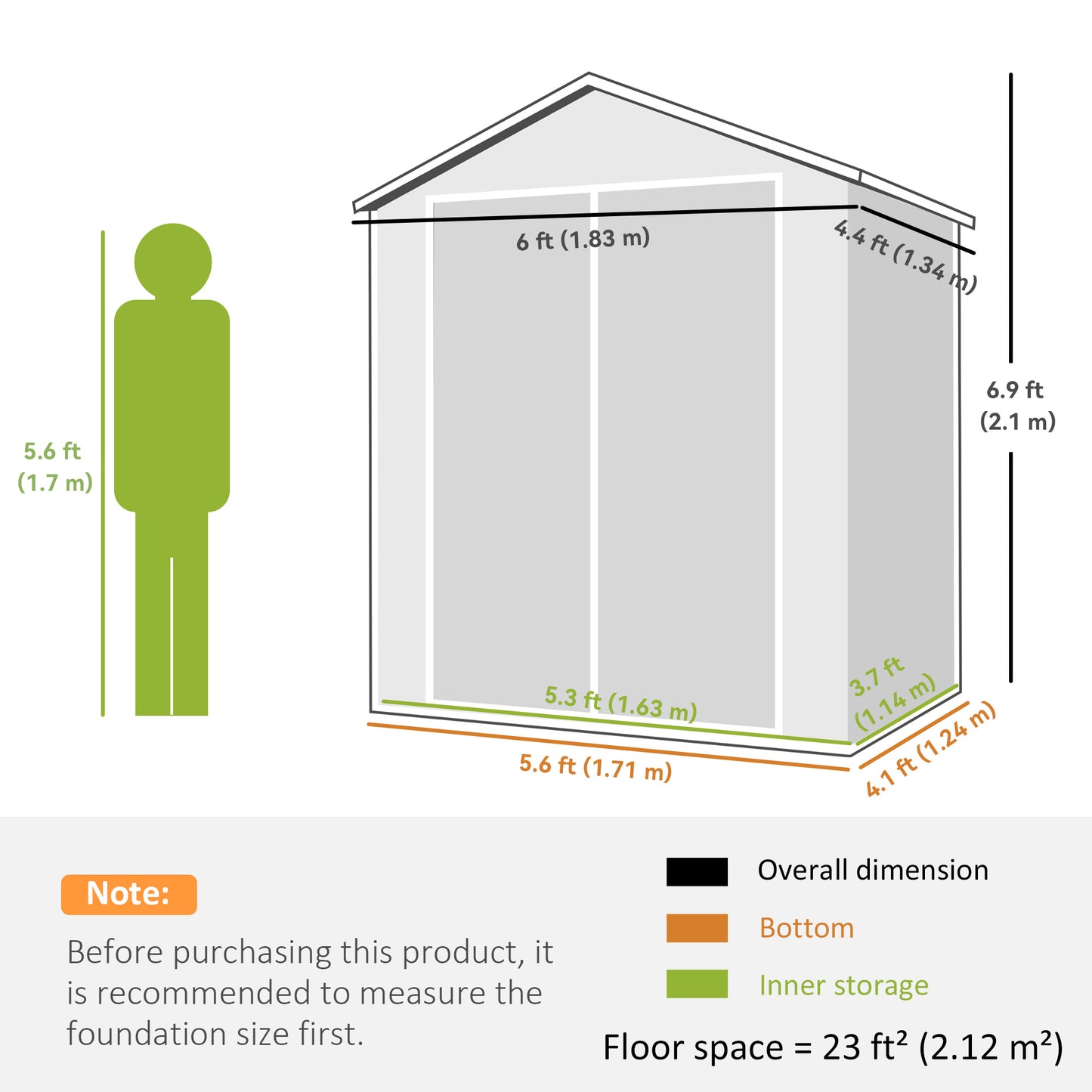 6'x4.5' Garden Storage Shed, Lockable Garden Shed with Double Doors, Window, Vent and Plastic Roof, Black