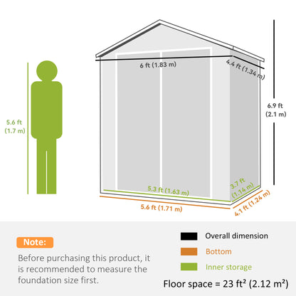 6'x4.5' Garden Storage Shed, Lockable Garden Shed with Double Doors, Window, Vent and Plastic Roof, Black