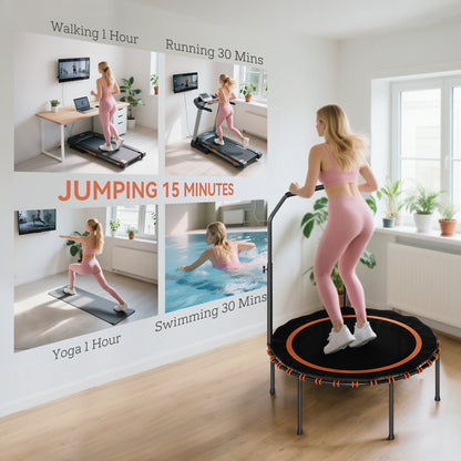 40" Foldable Fitness Trampoline Rebounder with Handle, Orange