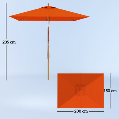 2m Tilting Wooden Pole Parasol - Orange