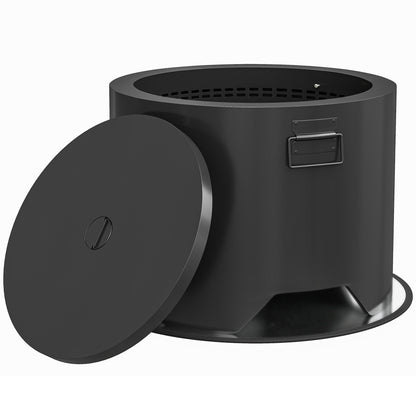 Outdoor Round Fire Pit with Lid and Fire Poker - Black