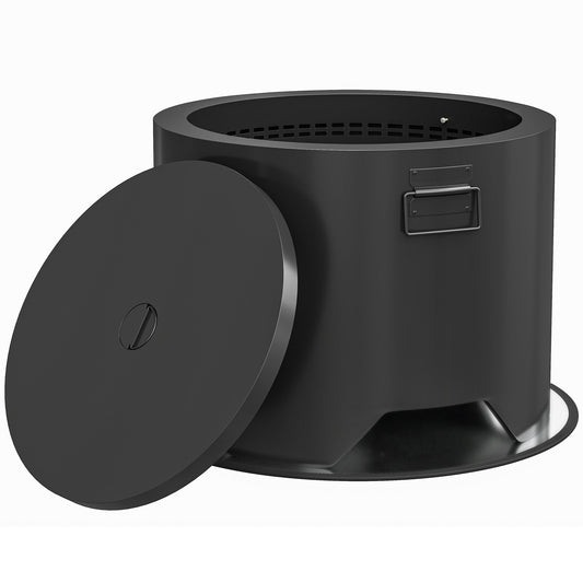 Outdoor Round Fire Pit with Lid and Fire Poker - Black