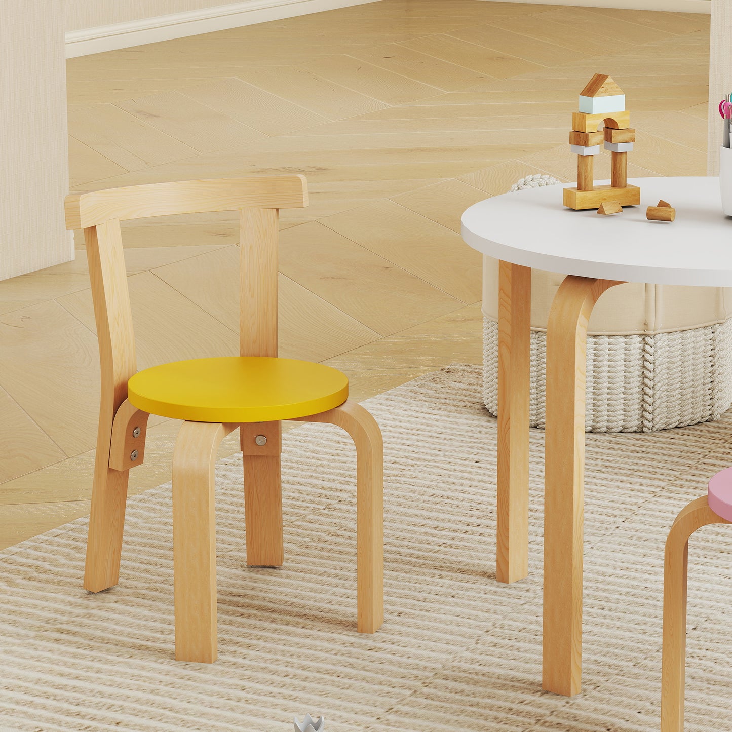 5 Piece Kids Table and Chairs Set, Wooden Toddler Table and Chairs Set for Nursery, Playroom, Classroom, for 3-8 Years