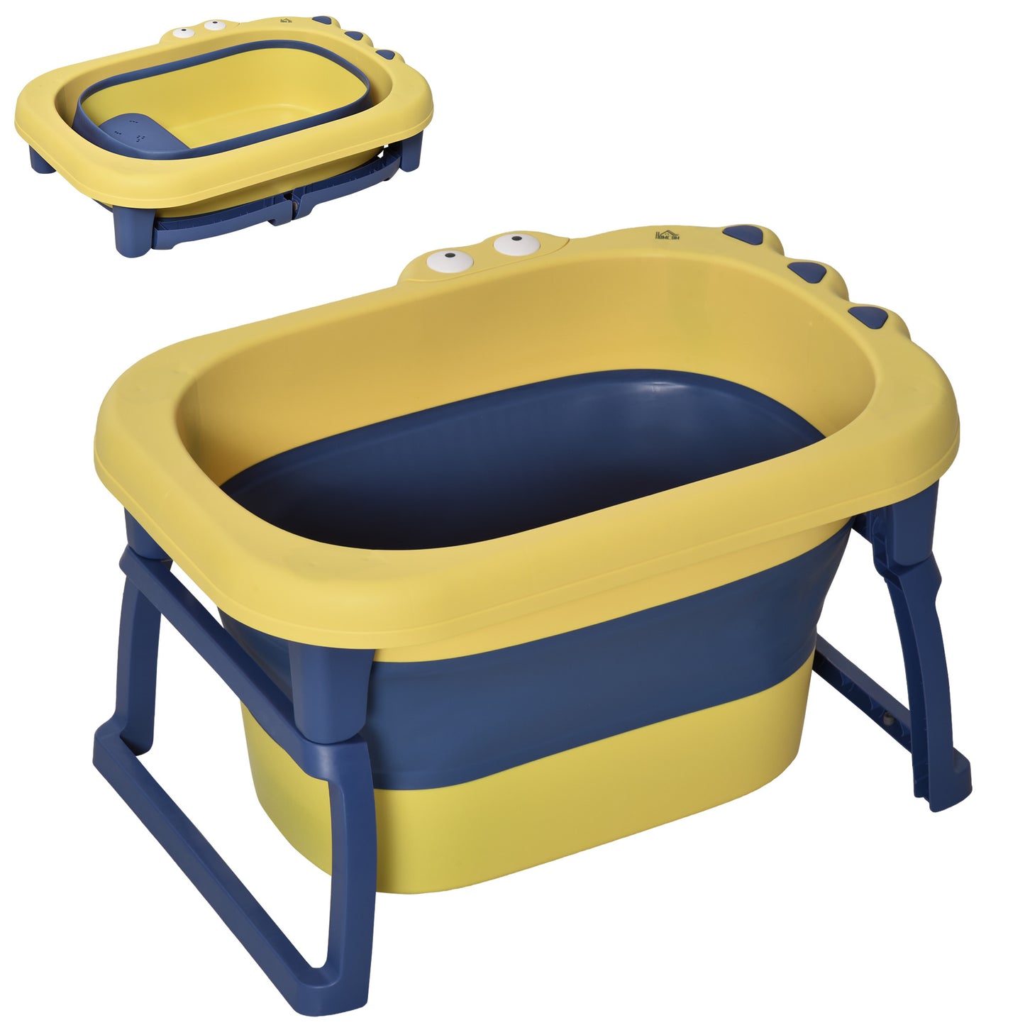 Baby Bathtub for 0-6 Years Collapsible Non-Slip Portable with Stool Seat for Newborns Infants Toddlers Kids - Yellow