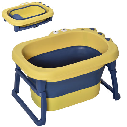 Baby Bathtub for 0-6 Years Collapsible Non-Slip Portable with Stool Seat for Newborns Infants Toddlers Kids - Yellow