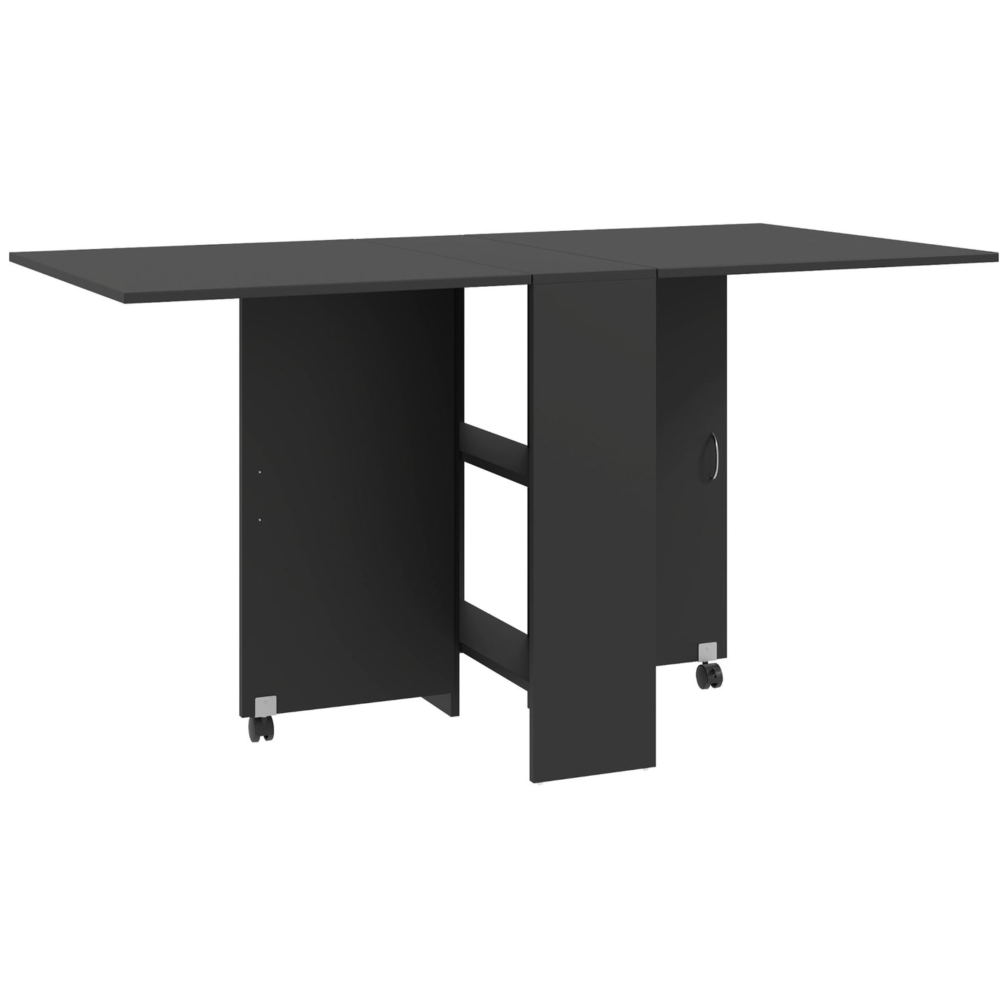 Foldable Dining Table, Extendable Drop Leaf Table with 2-tier Shelves, Small Dinner Table with Rolling Casters