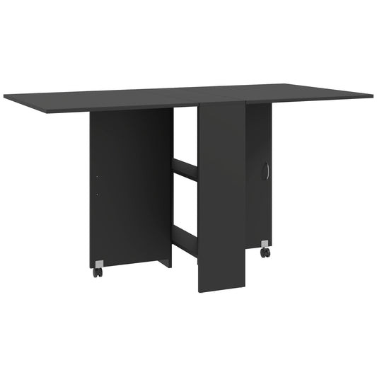 Foldable Dining Table, Extendable Drop Leaf Table with 2-tier Shelves, Small Dinner Table with Rolling Casters