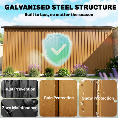 13 x 11ft Metal Garden Shed, Waterproof Outdoor Bike Storage Shed Galvanised with Vents, Foundation Kit
