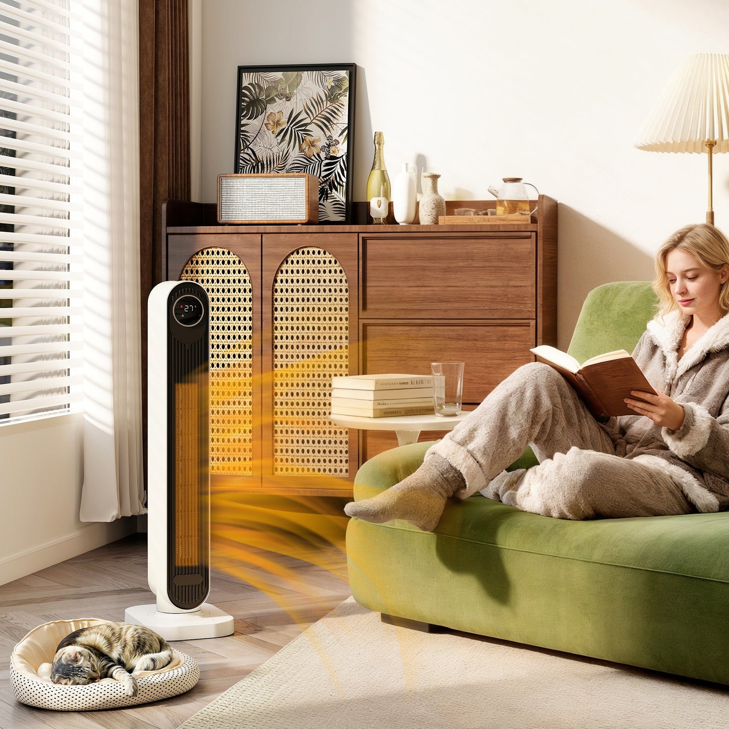 2000W Ceramic Electric Heater with Fan, Timer, Oscillation - White