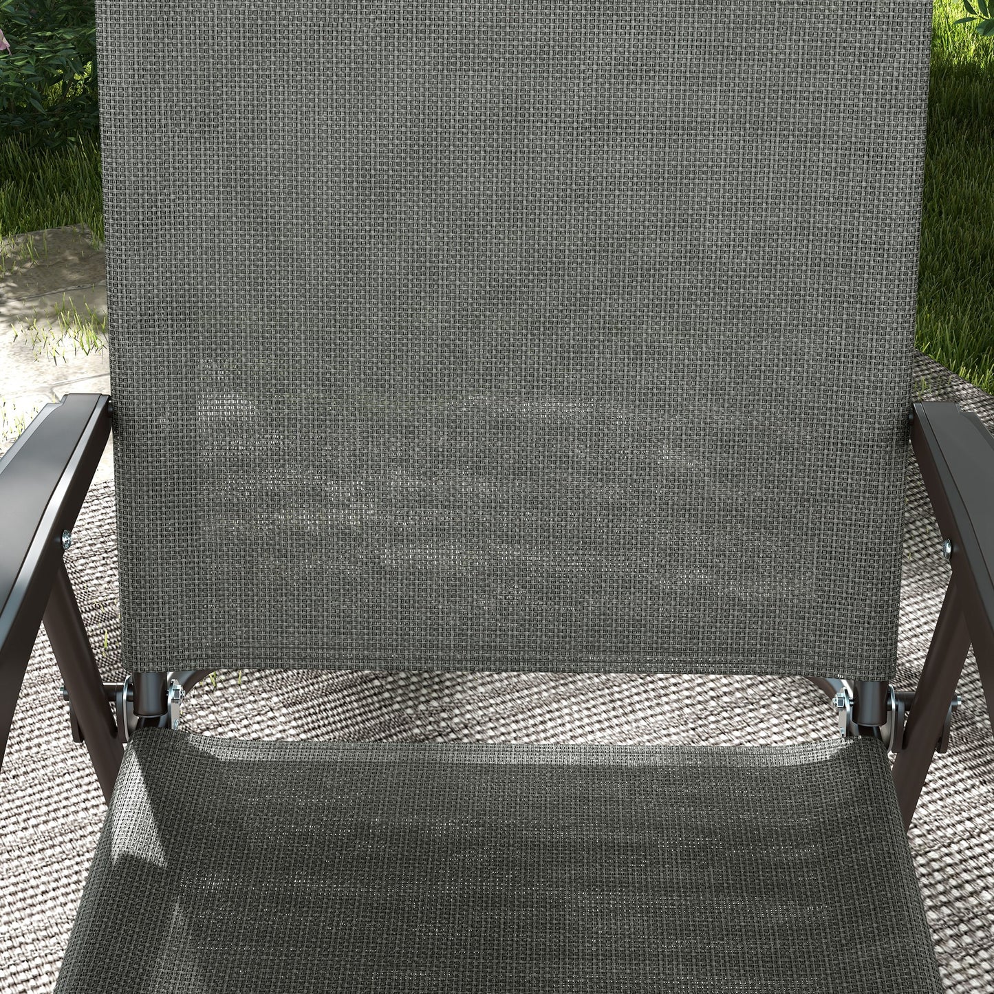 Set of Two Folding Garden Chairs, with Fabric Mesh Seats - Dark Grey
