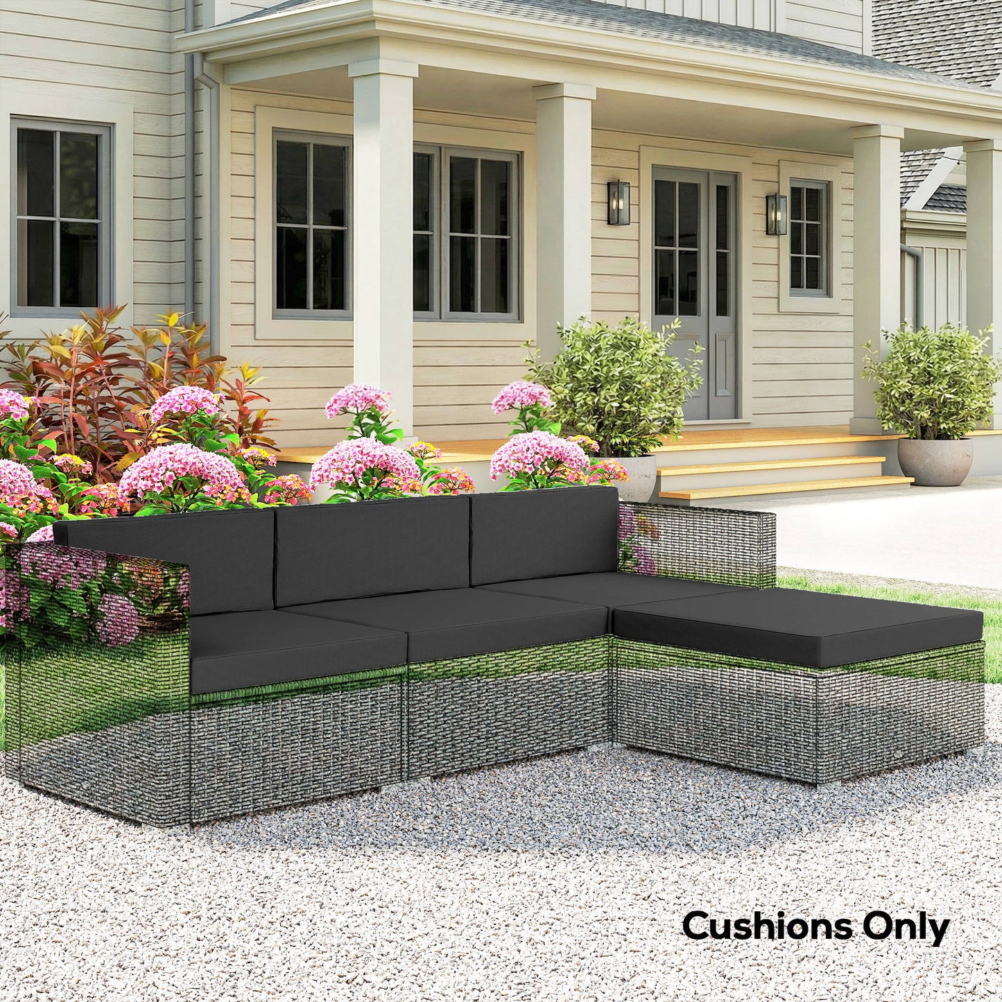 7-Piece Patio Furniture Cushions, Outdoor Loveseat Cushion with Removable Covers for Rattan Furniture, 60x60 cm, Black