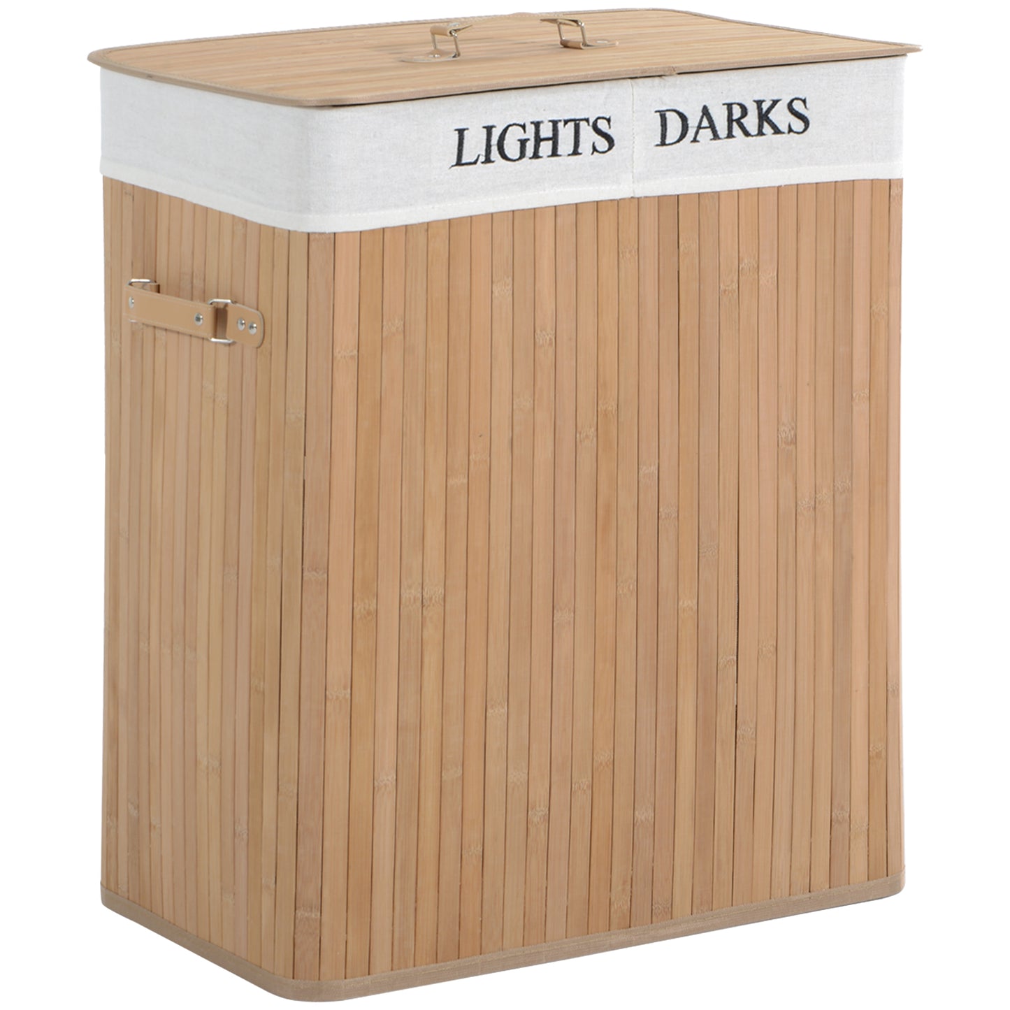 100L Collapsible Natural Wood Laundry Hamper Organizer Clothes Washing Basket Bin Storage Box w/Lid Removable Lining 52x32x63