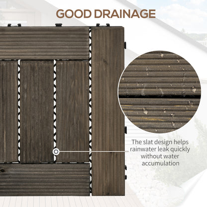 27 Pcs Wooden Interlocking Decking Tiles, 30 x 30 cm Outdoor Flooring Tiles, 2.5㎡ per Pack, for Patio, Balcony, Terrace