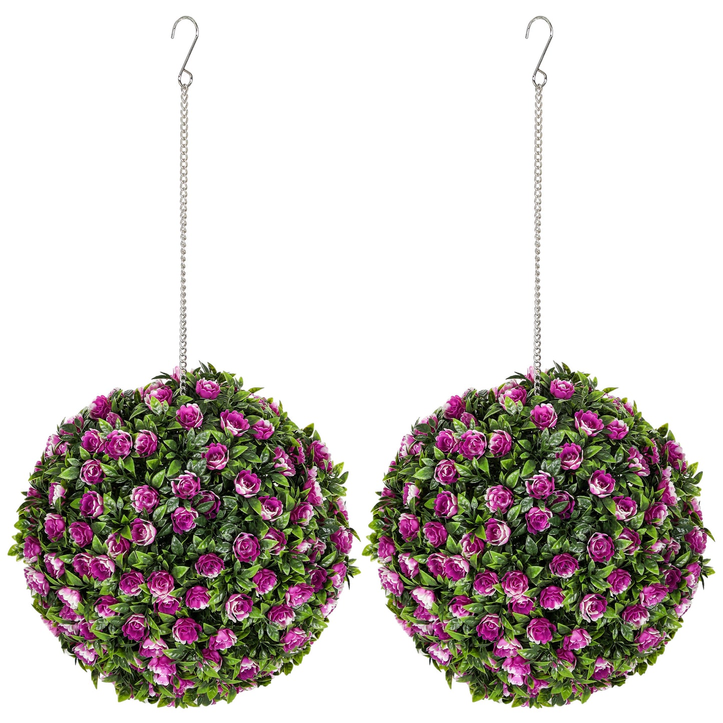 Set of 2 Decorative Artificial Plants, UV-protected Artificial Plant Topiary Rose Balls