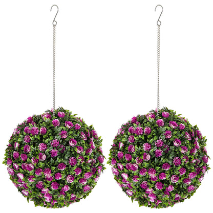 Set of 2 Decorative Artificial Plants, UV-protected Artificial Plant Topiary Rose Balls