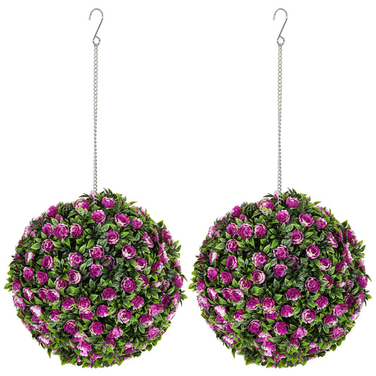 Set of 2 Decorative Artificial Plants, UV-protected Artificial Plant Topiary Rose Balls