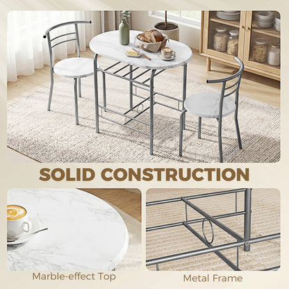 Three-Piece Compact Dining Set - White Marble Effect