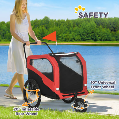 2 in 1 Dog Bike Trailer Pet Stroller for Large Dogs with Hitch, 20" Wheels, Pet Bicycle Cart Trolley Carrier for Travel, Red