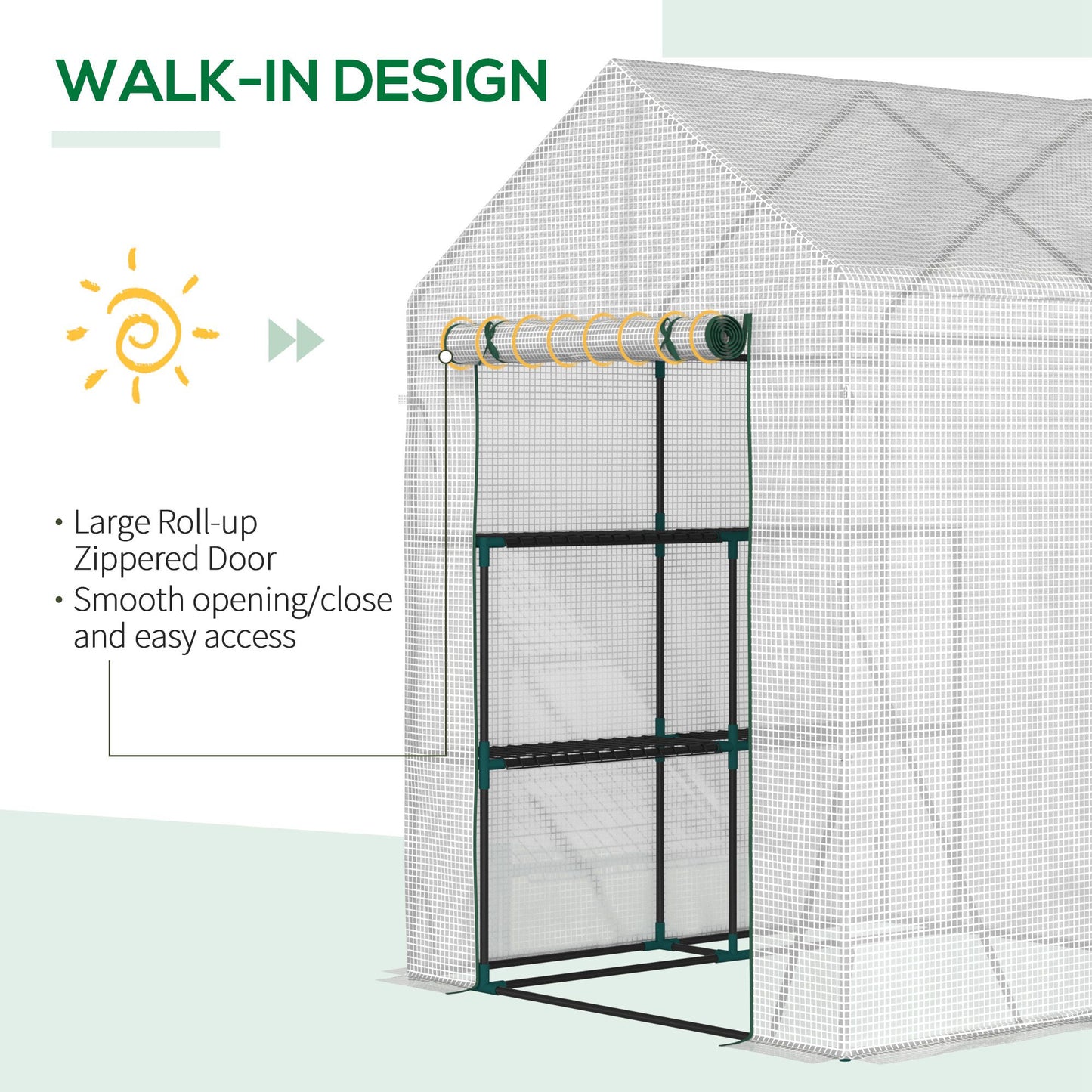 Walk In Greenhouse with 2 Tier Shelf, Portable Gardening Plant Grow House Tomato Greenhouse with Roll up Zip Panel Door