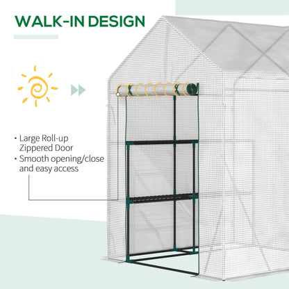 Walk In Greenhouse with 2 Tier Shelf, Portable Gardening Plant Grow House Tomato Greenhouse with Roll up Zip Panel Door