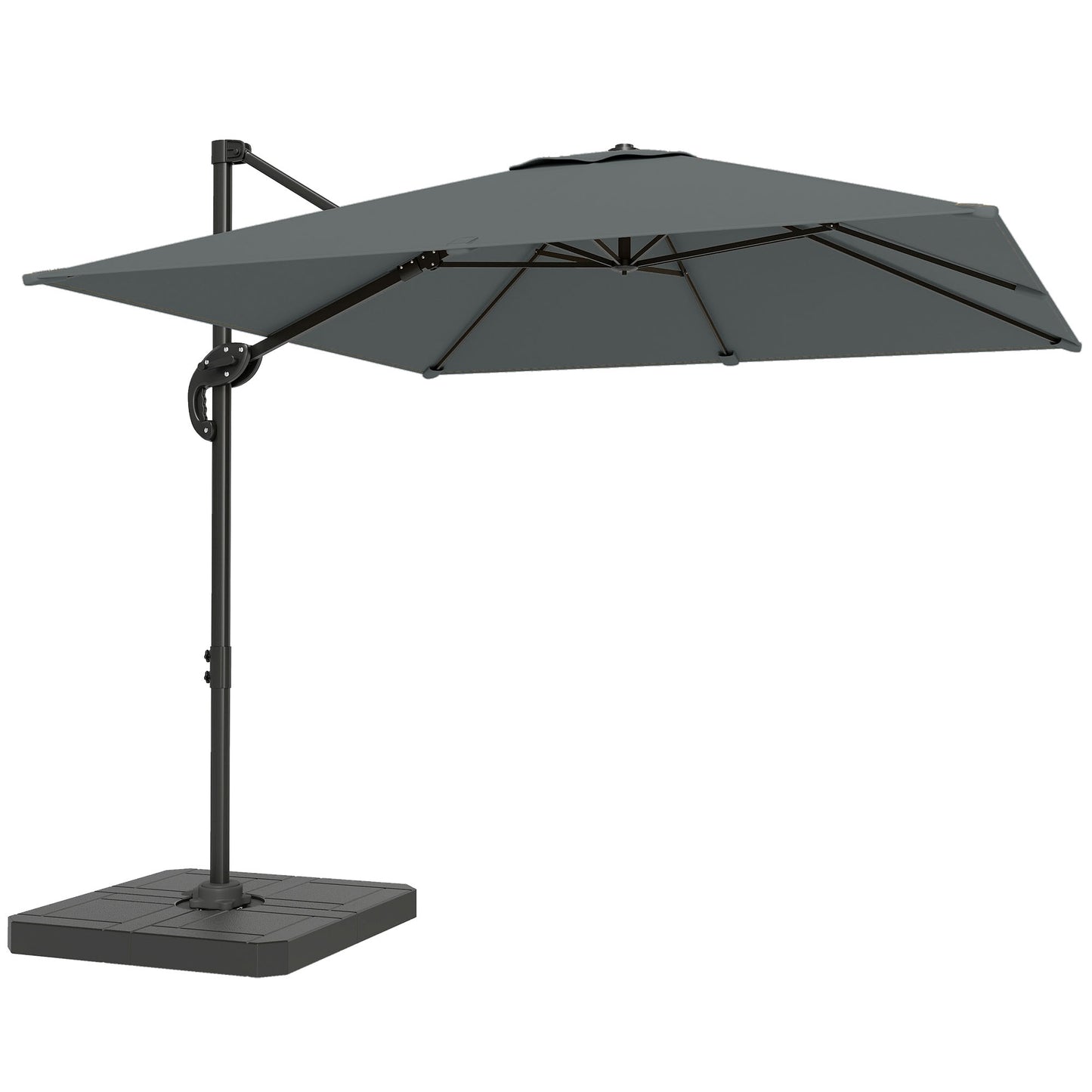 2.4 x 2.4m Cantilever Parasol with Umbrella Weights, UPF50+ Offset Outdoor Umbrella w/ Easy Tilt Adjustment, Dark Grey