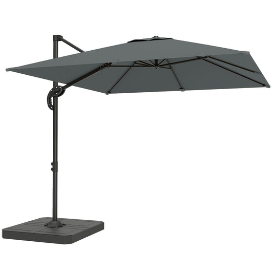 2.4 x 2.4m Cantilever Parasol with Umbrella Weights, UPF50+ Offset Outdoor Umbrella w/ Easy Tilt Adjustment, Dark Grey