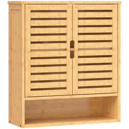 Bathroom Wall Cabinet, Wall Mounted Bathroom Cabinet with 2 Louvered Doors, Open Shelf and Adjustable Shelf Storage
