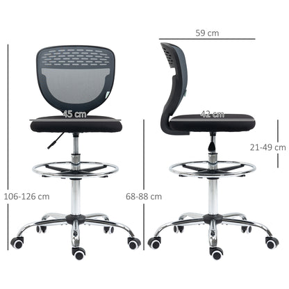 Drafting Chair, Swivel Office Draughtsman Chair, Mesh Standing Desk Chair with Adjustable Foot Ring, Armless, Grey