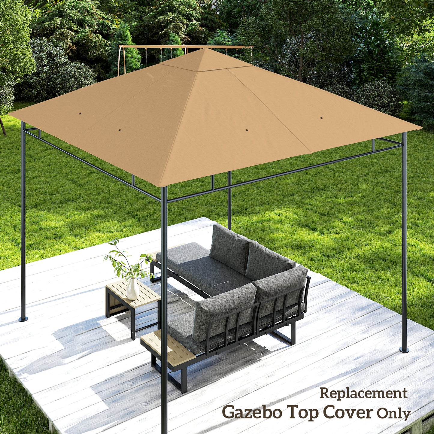 3 x 3 m Gazebo Canopy Replacement Cover, Garden Gazebo Roof Replacement with Drain Holes, TOP COVER ONLY, Beige